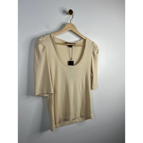 Veronica Beard Pandora Puff-Sleeve Scoop Neck Top in Ecru Women's Size Small NWT - Picture 3 of 8